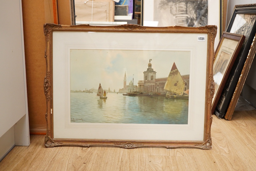 Alberto Prosdocimi (Italian, 1852-1925), Venice Lagoon, signed, watercolour, 30 x 49cm